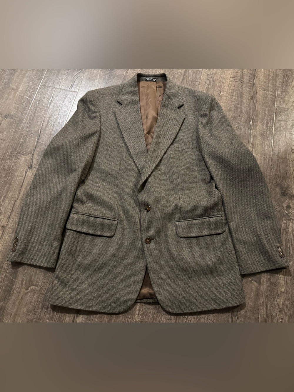 Men's Brown Herringbone Wool Sport Coat - Classic Two-Button Blazer 42L 🐪 Hair